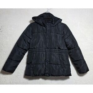 Fuzarka Girls Black Hooded Puffer Jacket Fleece Lined Size 11/12